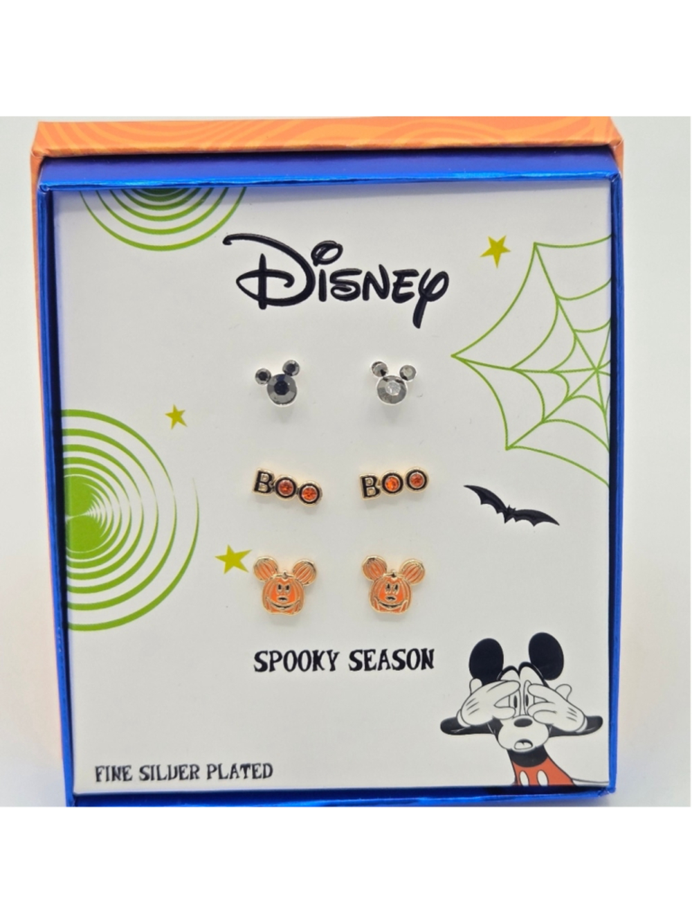 Disney Halloween Stud Earring Set 3 Pair Pumpkin Boo Mickey Mouse NWT